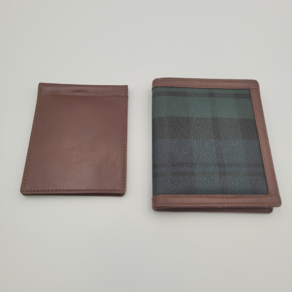 Polo Ralph Lauren Blackwatch Tartan Plaid Bifold Wallet Green Leather Vintage